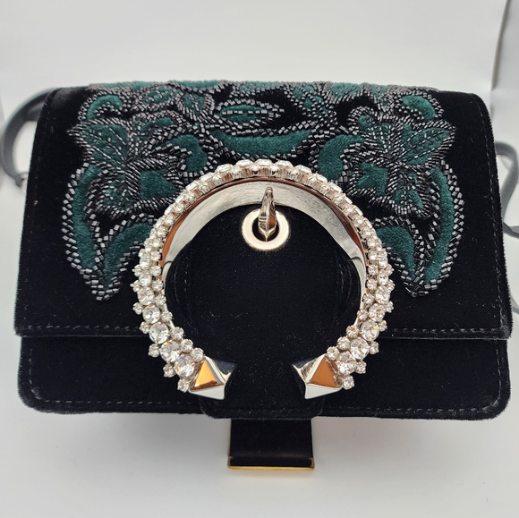 Jimmy Choo black Velvet Madeline cross body bag with Swarovski crystal buckle - Picture 2 of 4